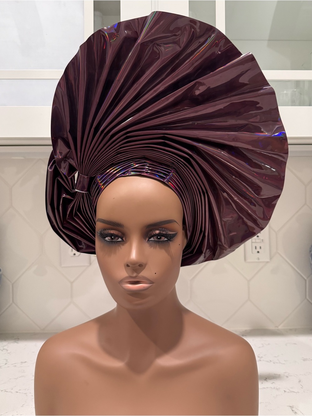 Shiny Magenta Metallic Leather Auto Gele Headwrap